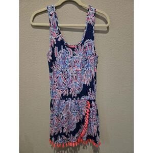 Lilly Pulitzer Women's Sleeveless Romper S Oyster Bay Miss Shell Print Tassles